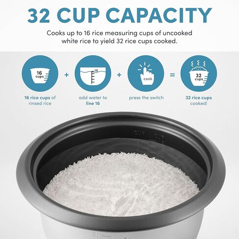 أروما هاوس ويرز 32 كوب (مطبوخ) (16 كوب غير مطبوخ) وعاء طهي الأرز (ARC-7216NG)، أبيض in Kuwait