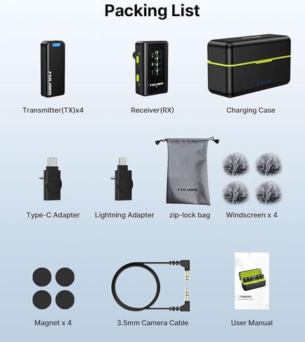 FULAIM X5 Wireless Lavalier Microphone System, Lavalier Lapel Mic with 18H Battery Life Charging Case for DSLR Cameras/iPhone/Android/Live Streaming in Saudi Arabia