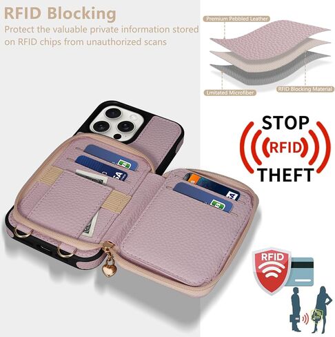 Keallce Case for iPhone 16 Pro 6.3'' Case Wallet, Crossbody Purse with RFID Blocking, Kickstand, Detachable Lanyard & Handstrap, Leather iPhone Cover, Black in Kuwait