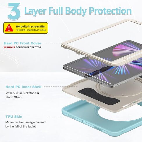 BATYUE Case for iPad Air 11-inch M3 (2025) / M2 (2024), iPad Air 5th/4th 10.9 inch(2022/2020), iPad Pro 11" 4th/3rd/2nd/1st, Shockproof Cover with 360° Rotating Stand, Pencil Holder, Frozen in Saudi Arabia