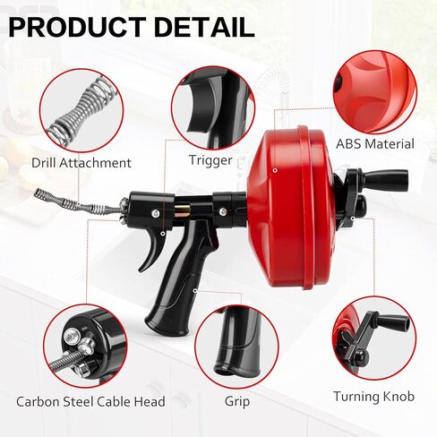 Feeloco السباكة ثعبان استنزاف اوجير، استنزاف تسد إزالة مع محول الحفر يدويا أو استخدام الطاقة، 42ft مرنة ثعبان استنزاف أداة إزالة الشعر لحوض الاستحمام الحمام والمطبخ، ويأتي مع قفازات in Kuwait