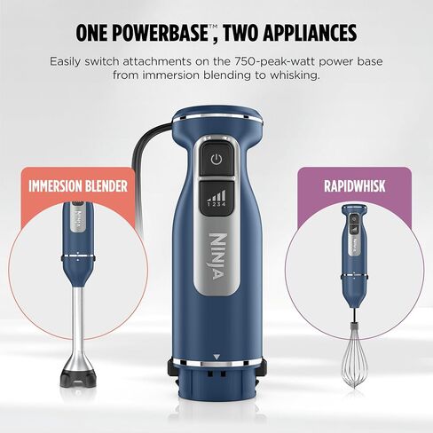 Ninja CI105BRN Foodi Power Mixer System, 750-Peak-Watt Immersion Blender and Hand Mixer, EasyGlide Beaters, Dough Hooks, 3-Cup Blending Vessel, Sea Salt Gray in Kuwait