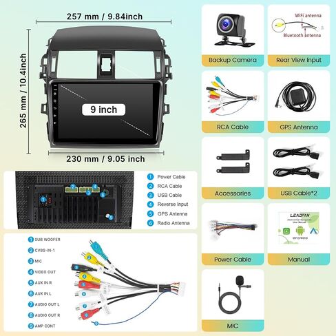 Radio Leadfan Car Radio Toyota Corolla 2009 2010 2011 2012 2013 استبدال ستيريو مع Carplay Android Auto ، شاشة تعمل باللمس 9 بوصة مع Bluetooth WiFi GPS SWC Camera Camera ترقية بانتالا in Kuwait