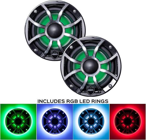الأصوات الرطبة Revo 6-XSB-SS Blackxs/شواية غير قابلة للصدأ 6.5 بوصة مكبرات صوت محورية بحرية مع حلقات مكبر صوت RGB LED in Kuwait