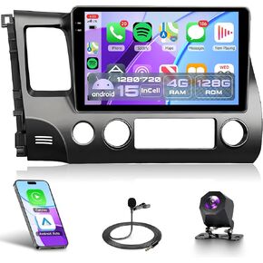راديو ستيريو للسيارة يعمل بنظام Android لسيارة Honda Civic 2006-2011 مع Apple Carplay GPS، Rimoody شاشة لمس 10 بوصة Android Auto Mirror Link Bluetooth FM/RDS WiFi EQ SWC كاميرا احتياطية in Kuwait