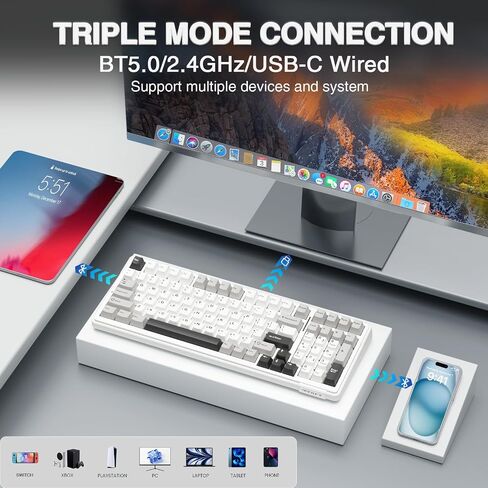 لوحة المفاتيح الميكانيكية اللاسلكية Aula F99 ، Tri-mode BT5.0/2.4GHz/USB-C لوحة مفاتيح مخصصة قابلة للتبديل ، مفاتيح مفاتيح ألعاب الكمبيوتر RGB ذات الإضاءة الخلفية للكمبيوتر/الكمبيوتر اللوحي/PS/XBOX (متجدد) in Saudi Arabia