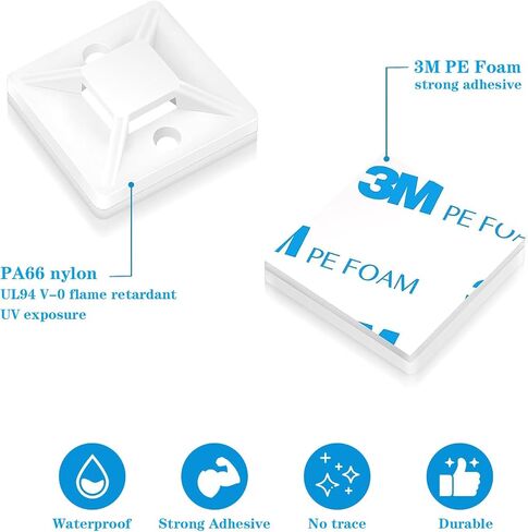zip tie mounts （100PCS）,transparent adhesive wire clips19.5mm-19.5mm，100PCS 150mm adhesive zip cable tie mounts(white) in Saudi Arabia