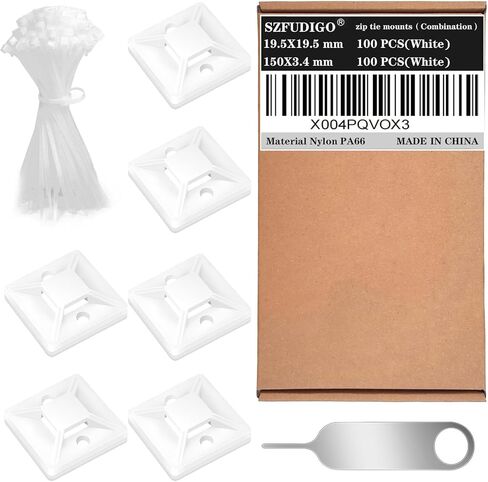zip tie mounts （100PCS）,transparent adhesive wire clips19.5mm-19.5mm，100PCS 150mm adhesive zip cable tie mounts(white) in Saudi Arabia