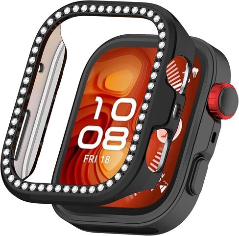 2 حزمة حزمة bling for Huawei Watch Fit 4 Pro Cover Hard PC Crystal Diamonds Rhinestone Pumper Shell shell ، بدون واقي الشاشة (Clear/Black) in Saudi Arabia