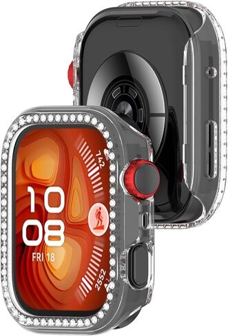 2 حزمة حزمة bling for Huawei Watch Fit 4 Pro Cover Hard PC Crystal Diamonds Rhinestone Pumper Shell shell ، بدون واقي الشاشة (Clear/Black) in Saudi Arabia