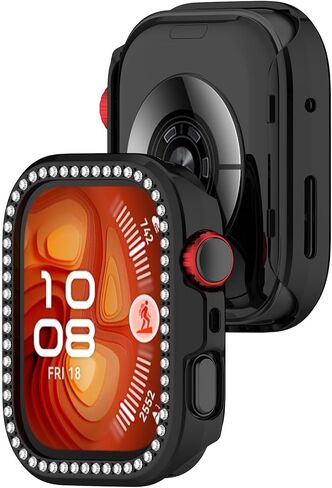 2 حزمة حزمة bling for Huawei Watch Fit 4 Pro Cover Hard PC Crystal Diamonds Rhinestone Pumper Shell shell ، بدون واقي الشاشة (Clear/Black) in Saudi Arabia