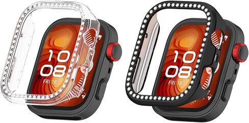 2 حزمة حزمة bling for Huawei Watch Fit 4 Pro Cover Hard PC Crystal Diamonds Rhinestone Pumper Shell shell ، بدون واقي الشاشة (Clear/Black) in Saudi Arabia