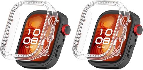 2 حزمة حزمة bling for Huawei Watch Fit 4 Pro Cover Hard PC Crystal Diamonds Rhinestone Pumper Shell shell ، بدون واقي الشاشة (Clear/Black) in Kuwait