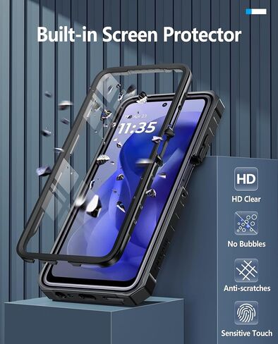 Fntcase لـ Motorola Moto G-5G-2025 Case: Grady Grade Drop Proof Protect Cover مع Kickstand | غير لامع مزخرف الوعرة TPU | حالة الهاتف الواقية القوية - أسود in Kuwait