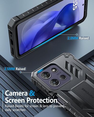 Fntcase لـ Motorola Moto G-5G-2025 Case: Grady Grade Drop Proof Protect Cover مع Kickstand | غير لامع مزخرف الوعرة TPU | حالة الهاتف الواقية القوية - أسود in Kuwait