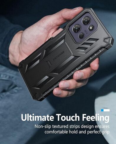 Fntcase لـ Motorola Moto G-5G-2025 Case: Grady Grade Drop Proof Protect Cover مع Kickstand | غير لامع مزخرف الوعرة TPU | حالة الهاتف الواقية القوية - أسود in Kuwait