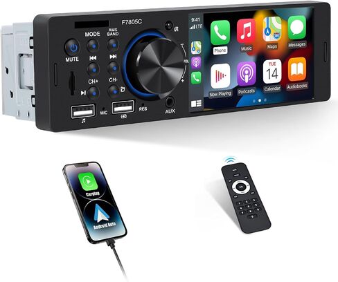 Single Din Car Stereo with Apple Carplay Android Auto, 4" Touch Screen Car Stereo with Bluetooth Handsfree, Car Radio Support Mirror Link FM USB TF USX EQ SWC Remote Control in Saudi Arabia