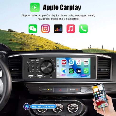 Single Din Car Stereo with Apple Carplay Android Auto, 4" Touch Screen Car Stereo with Bluetooth Handsfree, Car Radio Support Mirror Link FM USB TF USX EQ SWC Remote Control in Saudi Arabia