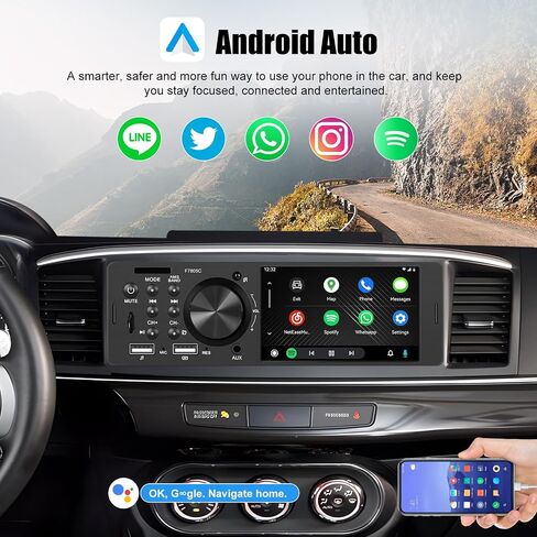 Single Din Car Stereo with Apple Carplay Android Auto, 4" Touch Screen Car Stereo with Bluetooth Handsfree, Car Radio Support Mirror Link FM USB TF USX EQ SWC Remote Control in Saudi Arabia