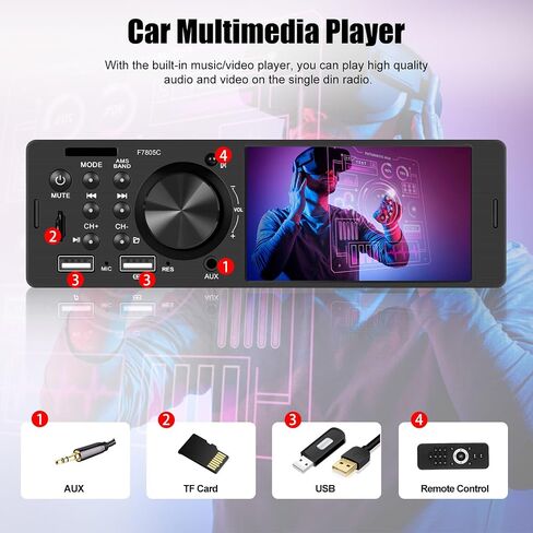 Single Din Car Stereo with Apple Carplay Android Auto, 4" Touch Screen Car Stereo with Bluetooth Handsfree, Car Radio Support Mirror Link FM USB TF USX EQ SWC Remote Control in Saudi Arabia