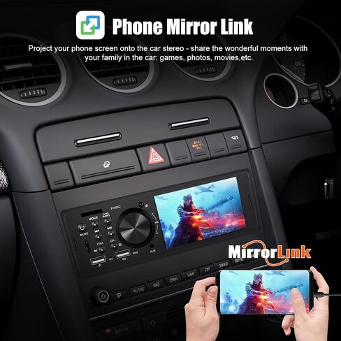Single Din Car Stereo with Apple Carplay Android Auto, 4" Touch Screen Car Stereo with Bluetooth Handsfree, Car Radio Support Mirror Link FM USB TF USX EQ SWC Remote Control in Saudi Arabia