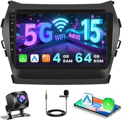5G WIFI [4+64G] Hikity Android 15 Car Stereo لـ Hyundai Santa Fe 2013-2017 Carplay Wireless Android Auto ، 9 '' IPS Touch Screen Radio Bluetooth Link GPS SWC DSP/FM/RDS/32EQ CAM+MIC in Saudi Arabia