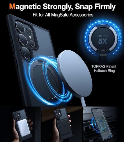 TORRAS for S25 Ultra Case, [4X Military Grade Drop Tested] [Build in Stand] [Fit for Magsafe] Shockproof Slim Protective for Samsung Galaxy S25 Ultra Case Clear in Saudi Arabia