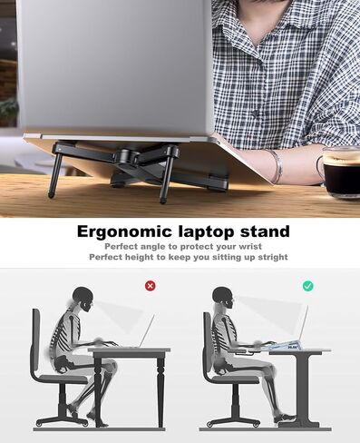 X1 Laptop Stand for Desk - Ergonomic Aluminum Computer Riser for MacBook Pro/Air up to 15.6 inch - Foldable & Portable - Great Gift for Students, Office, Travel & Gaming - Black in Kuwait