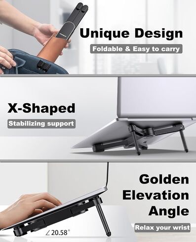 X1 Laptop Stand for Desk - Ergonomic Aluminum Computer Riser for MacBook Pro/Air up to 15.6 inch - Foldable & Portable - Great Gift for Students, Office, Travel & Gaming - Black in Kuwait
