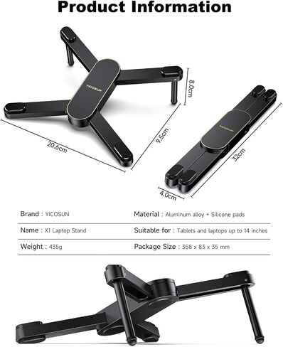 X1 Laptop Stand for Desk - Ergonomic Aluminum Computer Riser for MacBook Pro/Air up to 15.6 inch - Foldable & Portable - Great Gift for Students, Office, Travel & Gaming - Black in Kuwait