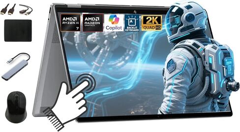 HP OmniBook X Flip 2 in 1 Copilot+ Laptop, 16" 2K Touchscreen, AMD Ryzen AI 7 350, 24GB LPDDR5x RAM 2TB SSD, Backlit KB, Up to 21 Hrs Batterylife, Windows11 +BWE Accessories, Successor to Envy x360 in Saudi Arabia