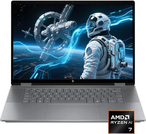 HP OmniBook X Flip 2 in 1 Copilot+ Laptop, 16" 2K Touchscreen, AMD Ryzen AI 7 350, 24GB LPDDR5x RAM 2TB SSD, Backlit KB, Up to 21 Hrs Batterylife, Windows11 +BWE Accessories, Successor to Envy x360 in Saudi Arabia