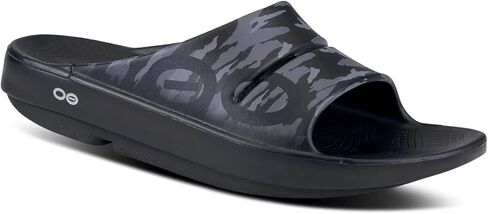 OOFOS OOahh Slide, Sport Flex Black/White - Men’s Size 4, Women’s Size 6 - Lightweight Recovery Footwear - Reduces Stress on Feet, Joints & Back - Machine Washable in Saudi Arabia