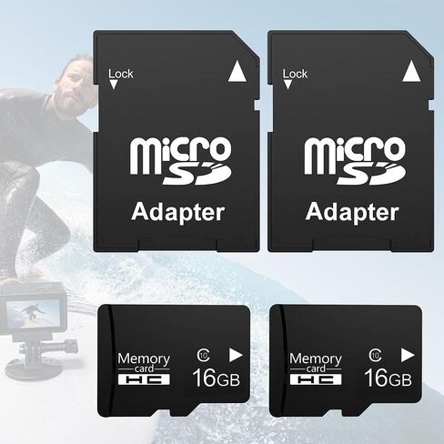 بطاقة Micro SD 16GB SDHC C10 U1 ، 2 Pack Class 10 بطاقة ذاكرة عالية السرعة مع محول SD للكاميرا ، داش كاميرا ، GPS ، مشغل MP3 ، الهاتف in Saudi Arabia