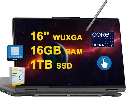 Lenovo Yoga 7 16 2-in-1 AI PC Laptop | 16" WUXGA Glossy Touch | Intel 12-core Ultra 7 155U | 16GB DDR5 1TB SSD |Backlit Fingerprint Thunderbolt FHD IR Privacy Camera w/Pen Win11Pro w/DLCA Accessory in Saudi Arabia