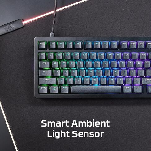 RISE Hyperx Alloy 75-لوحة مفاتيح ألعاب ميكانيكية 75 ٪ قابلة للتبديل ، جهاز كمبيوتر ، مستشعر ضوء محيط ، مفاتيح محمية ، مفاتيح خطية (متجددة) in Kuwait