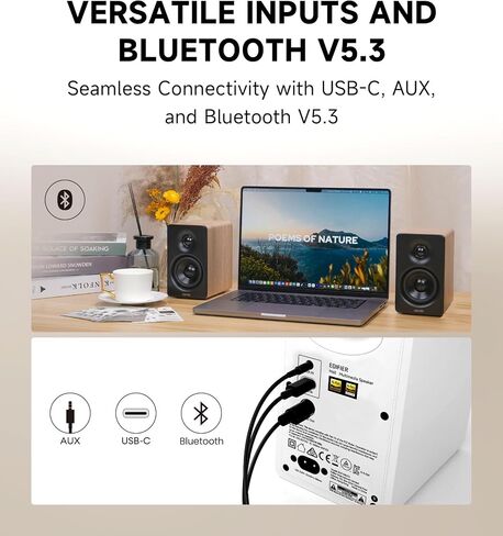 Edifier M60 Multimedia Speaker Bluetooth 5.3 ، 66W RMS ، Audio Audio & Hi-Res Wireless Audio ، LDAC ، 3 "Mid Bass و 1" مكبر الصوت ، مدخلات USB-C & AUX ، مكبر الصوت المكثف-البلوط الكلاسيكي (متجدد) in Saudi Arabia