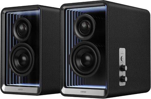 Edifier QR65 Desktop Active Monitor with 2.75" Long-Throw Aluminum Diaphragm mid-Low Drivers, Hi-Res Audio, Brilliant Light Effects, 70W Output Power Bluetooth Speakers with Stands - Black (Renewed) in Saudi Arabia