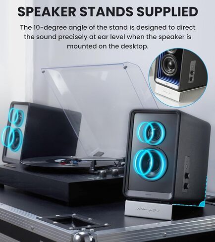 Edifier QR65 Desktop Active Monitor with 2.75" Long-Throw Aluminum Diaphragm mid-Low Drivers, Hi-Res Audio, Brilliant Light Effects, 70W Output Power Bluetooth Speakers with Stands - Black (Renewed) in Saudi Arabia