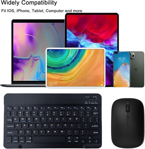 لوحة مفاتيح Bluetooth و Mouse Combo for iPad ، لوحة مفاتيح لاسلكية 10 بوصات ، لوحة مفاتيح قابلة لإعادة الشحن المحمولة ذات 10 بوصات ، iPhone15/14/13 Pro in Kuwait
