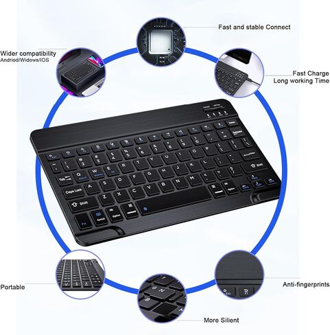 لوحة مفاتيح Bluetooth و Mouse Combo for iPad ، لوحة مفاتيح لاسلكية 10 بوصات ، لوحة مفاتيح قابلة لإعادة الشحن المحمولة ذات 10 بوصات ، iPhone15/14/13 Pro in Kuwait
