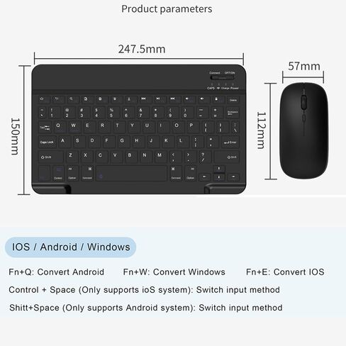 لوحة مفاتيح Bluetooth و Mouse Combo for iPad ، لوحة مفاتيح لاسلكية 10 بوصات ، لوحة مفاتيح قابلة لإعادة الشحن المحمولة ذات 10 بوصات ، iPhone15/14/13 Pro in Kuwait