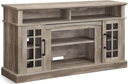 BELLEZE Traditional 58 Inch Rustic Wood TV Stand & Media Entertainment Center Console Table for TVs up to 65 Inches with Open Storage Shelves & Cabinets - Astorga (Gray Wash) in Saudi Arabia