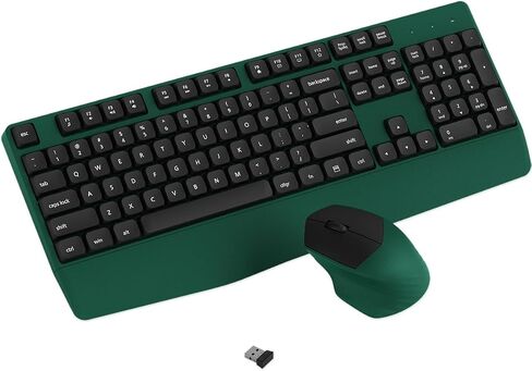 Wireless Keyboard and Mouse Combo, Ergonomic Keyboard with Wrist Rest and Wireless Mouse, 2.4Ghz Wireless Connection, Compatible with PC/Laptop/Windows/Mac for Home and Office Use (Black Green) in Kuwait