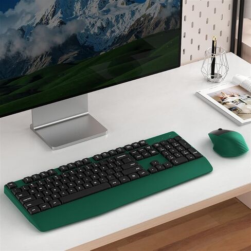 Wireless Keyboard and Mouse Combo, Ergonomic Keyboard with Wrist Rest and Wireless Mouse, 2.4Ghz Wireless Connection, Compatible with PC/Laptop/Windows/Mac for Home and Office Use (Black Green) in Kuwait