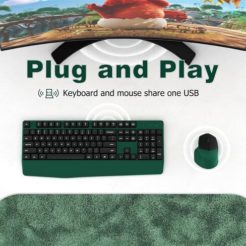 Wireless Keyboard and Mouse Combo, Ergonomic Keyboard with Wrist Rest and Wireless Mouse, 2.4Ghz Wireless Connection, Compatible with PC/Laptop/Windows/Mac for Home and Office Use (Black Green) in Kuwait
