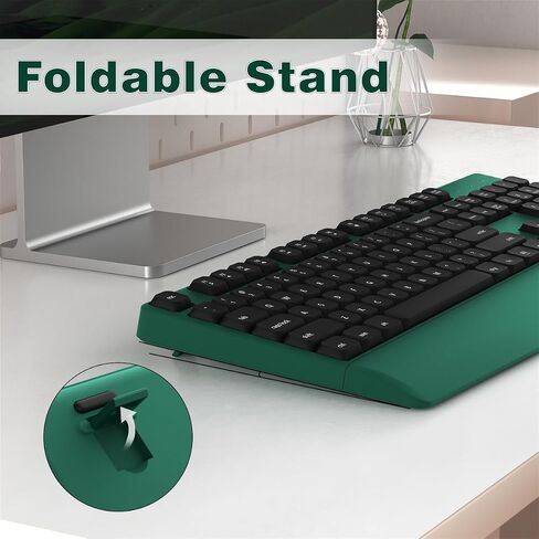 Wireless Keyboard and Mouse Combo, Ergonomic Keyboard with Wrist Rest and Wireless Mouse, 2.4Ghz Wireless Connection, Compatible with PC/Laptop/Windows/Mac for Home and Office Use (Black Green) in Kuwait
