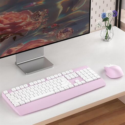 Wireless Keyboard and Mouse Combo, Ergonomic Keyboard with Wrist Rest and Wireless Mouse, 2.4Ghz Wireless Connection, Compatible with PC/Laptop/Windows/Mac for Home and Office Use (Black Green) in Kuwait