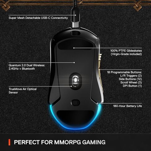 Steelseries Aerox 9 Wireless: World of Warcraft Edition-العنصر المجاني في اللعبة-MMO Gaming Mouse-18 أزرار قابلة للبرمجة-خفيفة الوزن-Bluetooth/2.4 جيجا هرتز-18 كيلو كيلو دبليو دبليو ترويموفي مستشعر (متجدد) (متجدد) in Kuwait