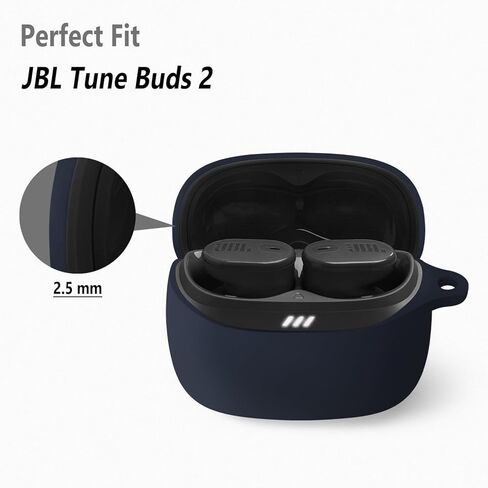 علبة سيليكون Geiomoo لـ JBL Tune Buds 2 ، غطاء واقي مقاوم للخدش ناعم مع Carabiner (أسود) in Kuwait